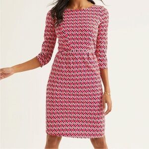 Boden Red and White Long Sleeve Dress